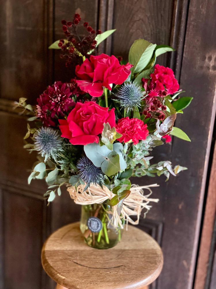 Christmas Posy in glass mason jar