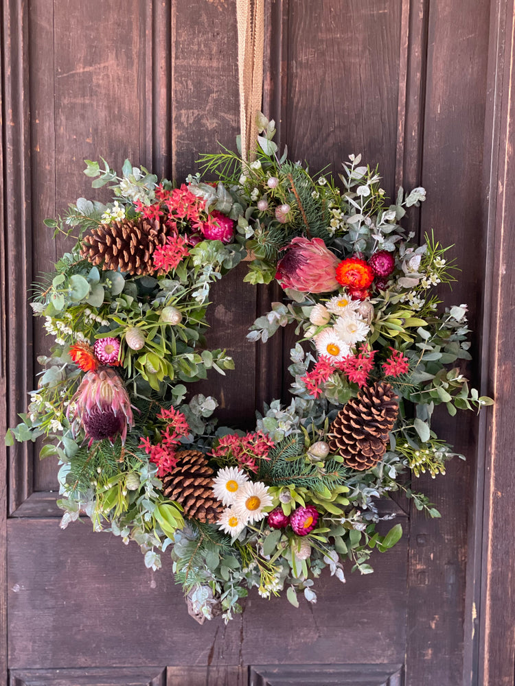 Christmas Wreath - Fresh Wildflowers and Gum